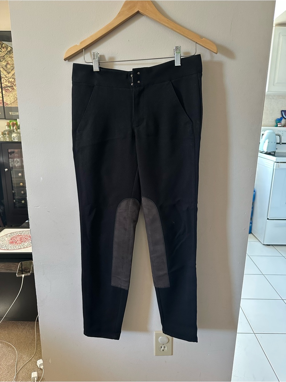 GAP Women's Black Riding-Style Jodhpur Pants with Gray Knee Patches, length 38”